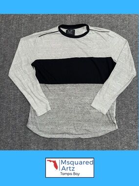 Modern Culture Men’s Large Gray Black Colorblock Long Sleeve Shirt 100% Cotton